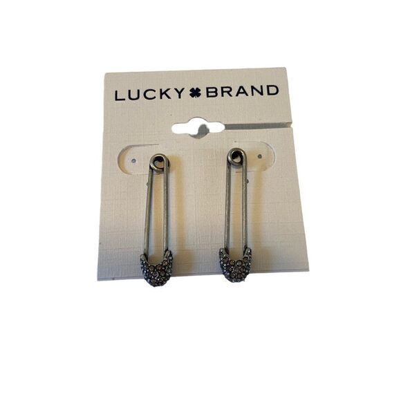 Lucky Brand Gun Metal & Pave Crystal Safety Drop Earrings. - Picture 5 of 5